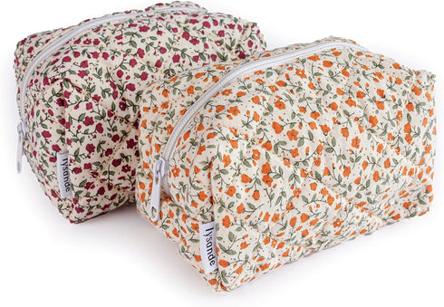 Floral Puffy Quilted Makeup Bag, Toiletry Tote, Cosmetics Pouch, Quilted Tote Floral, Floral Cosmetic Bag (Flowers Red)...