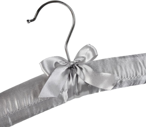 Grey Satin Padded Sweater Hangers 5 Pack, Blouse Hanger with Thick & Soft Foam for Bridal Wedding Dress Lingerie, Smooth Silk Covered Shirt Hanger...