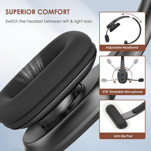 Bluetooth Headset, Trucker Bluetooth Headset with Microphone, 60 Hours Working Time Wireless on-Ear Headset for Computer Cell Phone Trucker Home O...