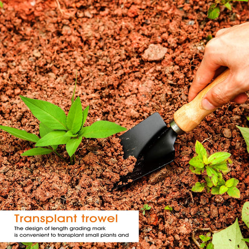 Garden Little Tool Sets - Wooden Handle Black Metal Gardening Tools Include: Trowels, Cultivator and Trans-Planter - Awesome for Family Use Growin...