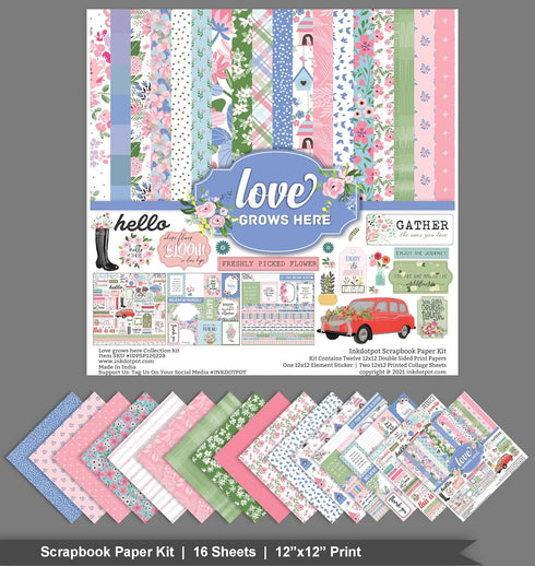 Inkdotpot Pastel Floral Collection Double,Sided Scrapbook Paper Kit Cardstock 12"x12" Card Making Paper Pack of with Sticker Sheet - 16 Pages - Pa...