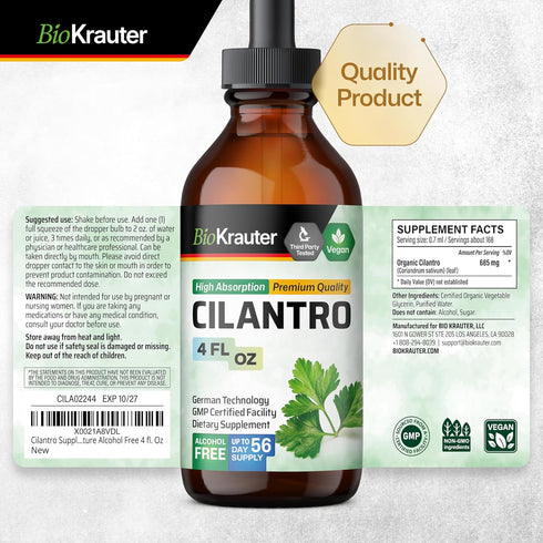 Cilantro Supplement - Organic Cilantro Leaf Tincture - Rich Source of Antioxidants - Natural Body Cleansing & Detox Liquid - Vegan, Alcohol Free D...