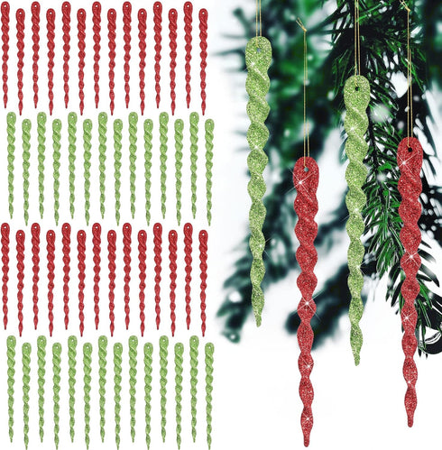 60 Pieces Twisted Icicle Ornament Christmas Tree Decoration Glitter Spiral Strip Hangings for Christmas Holiday Party Wedding Accessories, 5.1 Inc...