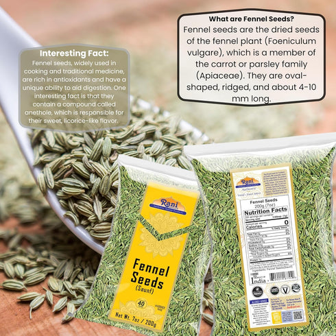 Rani Fennel Seeds (Saunf Sabut) Whole Spice 7oz (200g) ~ All Natural | Gluten Friendly | NON-GMO | Kosher | Vegan | Indian Origin...