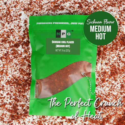 NPG Authentic Sichuan Chili Flakes 8 Ounces, Medium Hot, Szechuan Crushed Red Pepper Flakes Bulk, Essential Spice Seasoning for Making Kimchi, Chi...