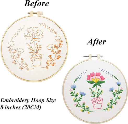 Embroidery Starter Kit with Floral Pattern. Cross Stitch Needlepoint DIY Art Project Craft Kit, Includes Instructions,Colorful Embroidery Floss, P...