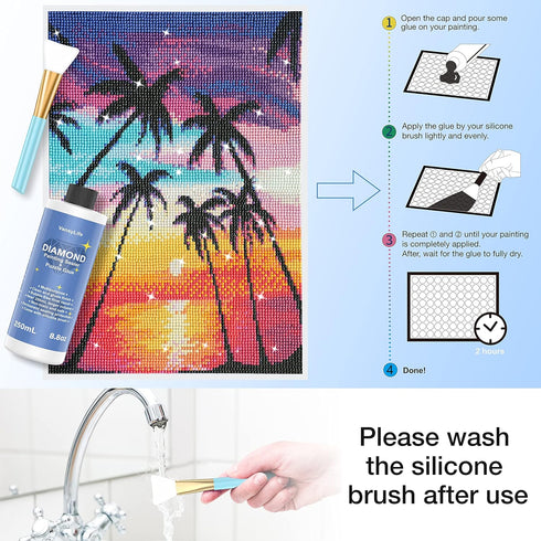 Updated Diamond Painting Sealer 250ML with Silicone Brush, 5D Diamond Painting Glue Accessories Permanent Hold & Shine Effect for Diamond Painting...