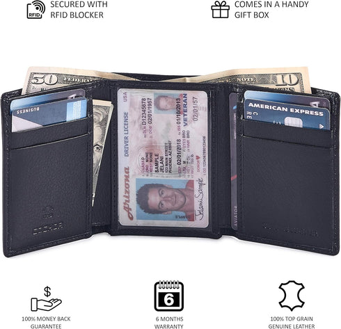 Wallet for Men Trifold Real Leather RFID Blocking Credit Card Case with ID Window in Gift Box...