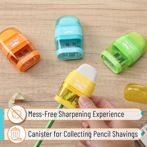 Mr. Pen- Pencil Sharpener & Eraser, 4 Pack, Colorful, 2 Sharpening Holes, Pencil Sharpeners Manual, Manual Pencil Sharpener, Pencils Sharpener, Ha...
