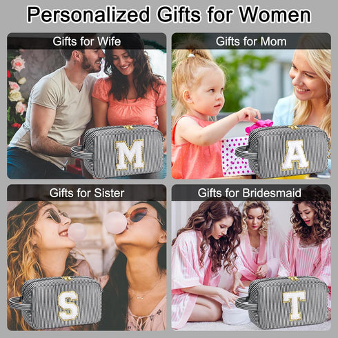Gifts for Women - Personalized Birthday Gifts for Women Her Mom Best Friend Bridesmaid Girlfriend Teacher, Monogram Initial Black Cute Makeup Bag ...