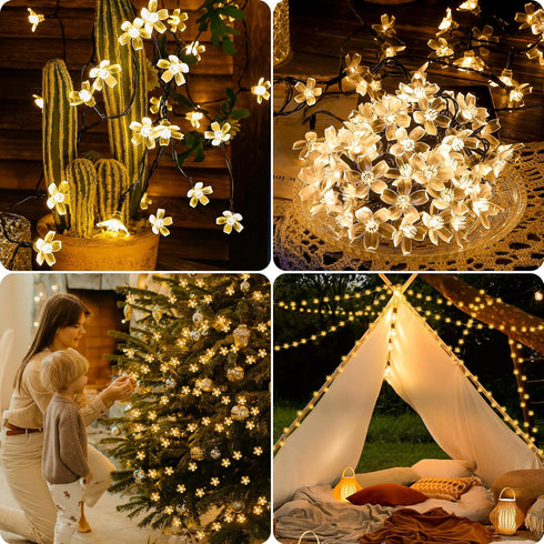 Solar Flower String Lights,2PACK 50 LED Solar Fairy Light Outdoor Waterproof,Cherry Blossoms String Lights for Fence Patio Yard Christmas Tree,Law...