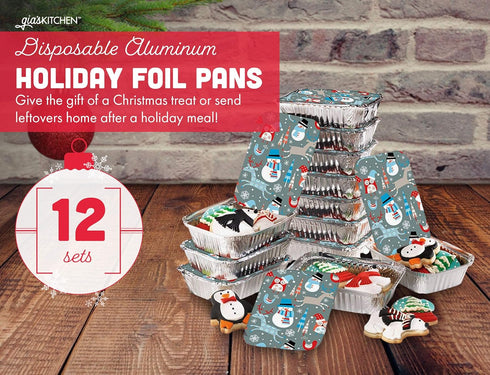 Gia's Kitchen Disposable Aluminum Pans with Lids, 24 Piece, Set of 12 - Heavy Duty Foil Pans with Lids Perfect for Leftovers, Holiday Treats, Gift...