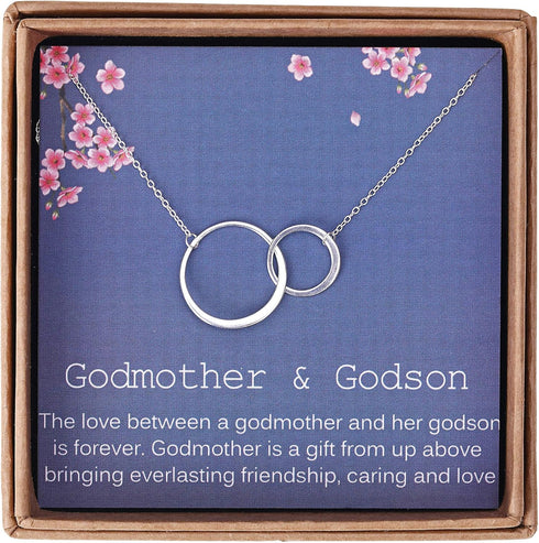 Godmother Gifts from Godson - Sterling Silver Two Interlocking Infinity Double Circles Godmother Necklace Jewelry -Godmother Mothers Day Gift Birt...