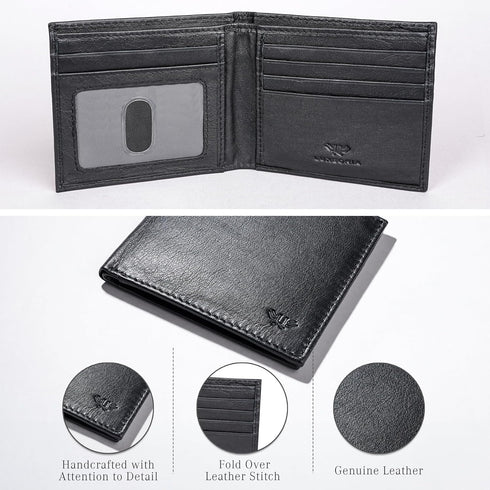 LUXEORIA Leather Wallet for Men, Handcrafted Travel Wallet, Minimalist Mens Slim Bifold Wallet, Anti-Theft RFID Blocking Wallet for Men's, Bi-fold...