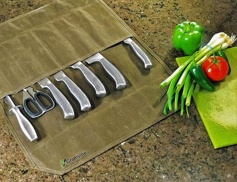 Professional Chef's Knife Roll, Waxed Canvas Knife Organiser, Culinary Bag Wrap, Travel Tool Roll Pouch Storage...