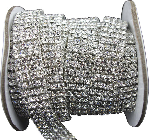 1 Yard 4 Rows SS16 3/5 inches Close Rhinestone Chain Trims Cup Chain Wedding Cake Decoration (Clear Rhinestone+Silver Plated Chain)...