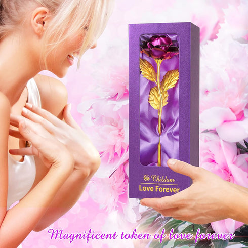 Childom Birthday Gifts for Women,Christmas Rose Gifts for Mom,Purple Rose Present for Her,Wife,Sweet Artificial Flower for Grandma,Daughter,Women,...