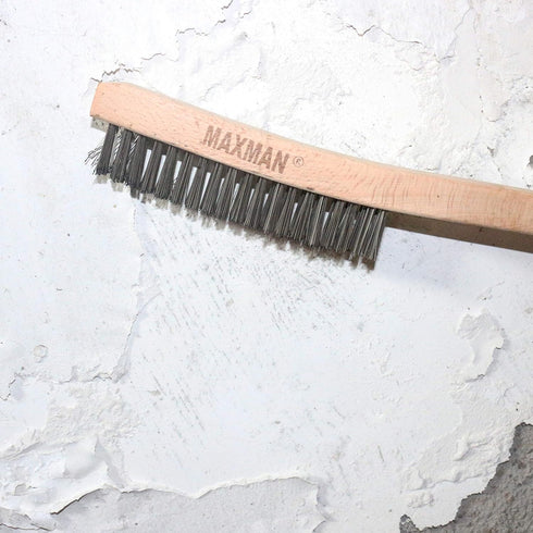Wire Brush,Stainless Steel Wire Scratch Brush for Cleaning Rust with 14" Long Curved Beechwood Handle,Large...