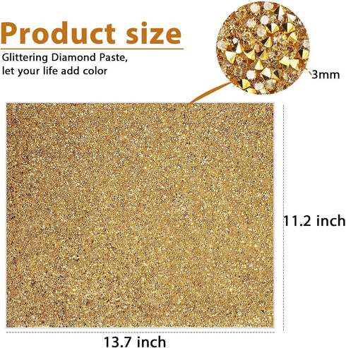 Rhinestones Sticker Sheet Crystal Self-Adhesive Bling Resin Glitter Rhinestone Sticker Sheet for Crafts Shoes Clothes (Gold,13.78 x 11.02 Inch)...
