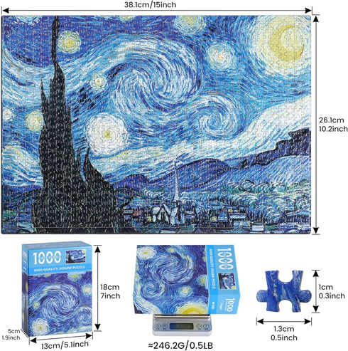 Starry Night Puzzle 1000 Pieces Van Gogh Mini Puzzle for Adults Artwork Jigsaw Puzzle Family Game...