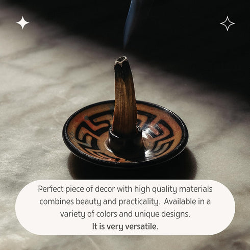 Luna Sundara Authentic Peru Pottery Palo Santo Stick Holder and Incense Holder Includes 5 Palo Santo Sticks Handmade Ceramic Smudge Bowl Sage Hold...