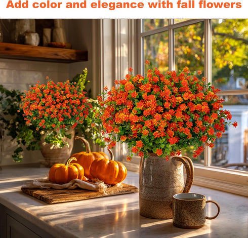 Artificial Fall Flowers Outdoor Fake Mums - 12 Bundles Fake Plants UV Resistant No Fade Faux Plastic Greenery Garden Porch Patio Fall Home Decor (...