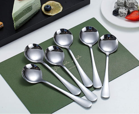 Kyraton 6-Piece Stainless Steel Round Soup Spoons - Dinner & Table Spoons, Silverware Set, Dishwasher Safe...