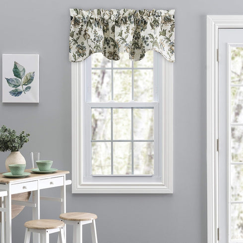 Ellis Curtain Madison Floral 58" x 15" Lined Scallop Valance, Blue...