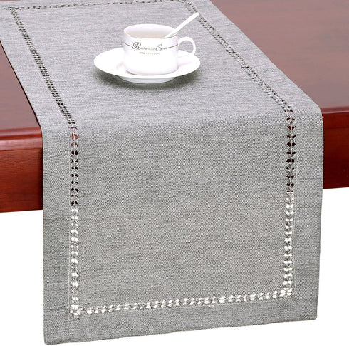 Grelucgo Handmade Hemstitch Gray Dining Table Runner Or Dresser Scarf, Rectangular 14 by 72 Inch...