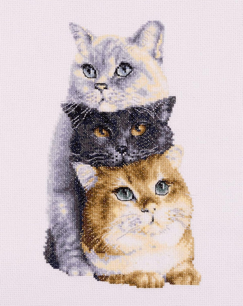 Thea GOUVERNEUR SINCE 1959 Dutch Stitch Brothers - Counted Cross Stitch Kit - DSB012A - Three Cats - White Aida - 10.2 x 7.1 Inch - Embroidery Kit...