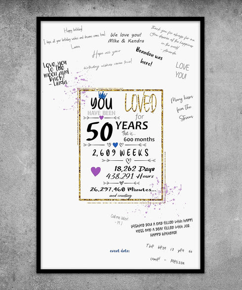 50th Birthday Party Guest Book Poster - Table Centerpiece Decoration Banner for Women or Men Turning 50 years old - Sweet Guest Book Alternative -...