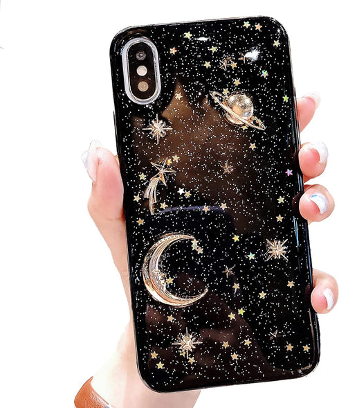 for iPhone XR Case Bling Planet Glitter with Space Sparkle Moon Star Universe Soft TPU Silicone Shockproof Protective Cases Cover for iPhone XR...