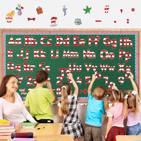 228 First Day of School Seuss' Letters Cutout Bulletin Boards, Numbers Punctuation Symbols Back to School Bright Bulletin Board Letters Accents Po...