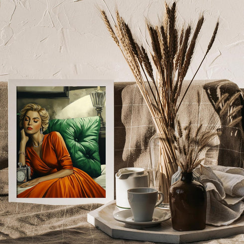 Posterizer 1 pcs-romantic scene-woman in orange dress-Vintage Art-Inspirational Women's Art-Gift for Woman, Women, Wife, Girlfriend- unframed wall...