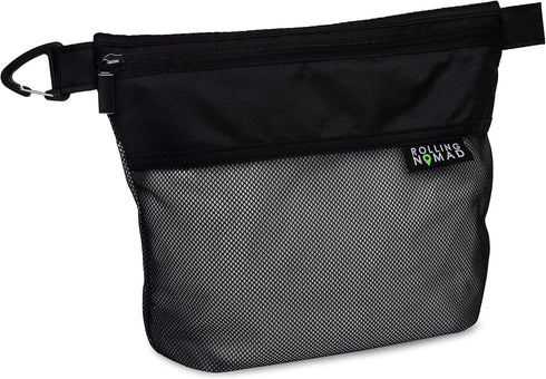 Rolling Nomad 10.2x7.6x0.4 Medium Black Mesh Zipper Bag, Waterproof Travel Pouch, Pouch with Clip for Toiletries, Cosmetics, Accessories, Storage...
