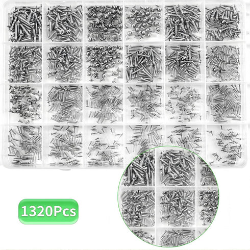 Flat Head Self Tapping Screws 1320Pcs Small Screws 304 Stainless Steel M1/1.2/1.4/1.7/2/2.2 Tiny Countersunk Cross Drive Head Electronic Screw 24 ...