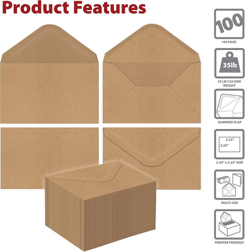 Better Office Products Kraft Mini Envelopes, 100-Pack, Strong 35 lb. Paper, Pointed Flap, Use with Gift Cards, Cash, RSVP Cards, Business Cards, F...