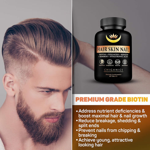 10X Potent Hair Skin and Nail Growth Vitamins Infused with Keratin + Collagen + Silica for Vibrant Hair- Extra Strength Biotin 5000mcg...