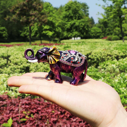 Waltz&F Purple elephant Hinged Trinket Box Bejeweled Hand-painted Ring Holder Animal Figurine Collectible...