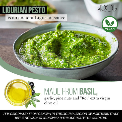 ROI Pesto Sauce - Vegan Pesto - Fresh Ligurian Basil Pesto Made of Genovese DOP basil and EVOO - Gluten Free Pesto - Keto Friendly Basil Sauce - N...