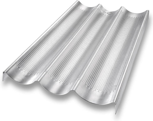 USA Pan Bakeware Aluminum Perforated Nonstick French Baguette Bread Pan, 3-Loaf...