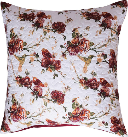 Tache Floral Red White Euro Sham - 26 inch Quilted 1pc Rose Garden Hummingbirds Antique Vintage Farmhouse Country Rustic Microfiber Square Pillow ...