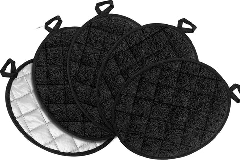 GROBRO7 5Pcs Cotton Quilted Terry Oven Set Kitchen Round Heat Resistant Pot Holder Machine Washable Terry Cloth Potholders Oven Mitts Black Plain ...