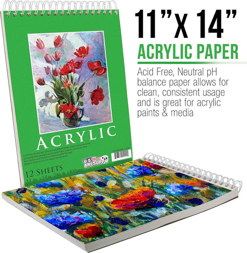 U.S. Art Supply 9" x 12" Premium Extra Heavy-Weight Acrylic Painting Paper Pad, 246 Pound (400gsm), Spiral Bound, Pad of 12-Sheets (Pack of 2 Pads...