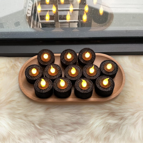 FURORA LIGHTING Black Glitter LED Tealight Candles Pack of 12, Flameless Flickering Tealight Candles for Home Décor, 1.5’’(W) x 1.65’’(H), Battery...
