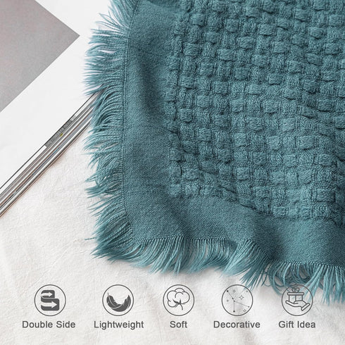 lifein Fall Throw Blanket for Couch-Soft Boho Bed Throw Blanketss,Cozy Knitted Teal Waffle Throw,Small Farmhouse Lightweight Blanket&Throws for Au...