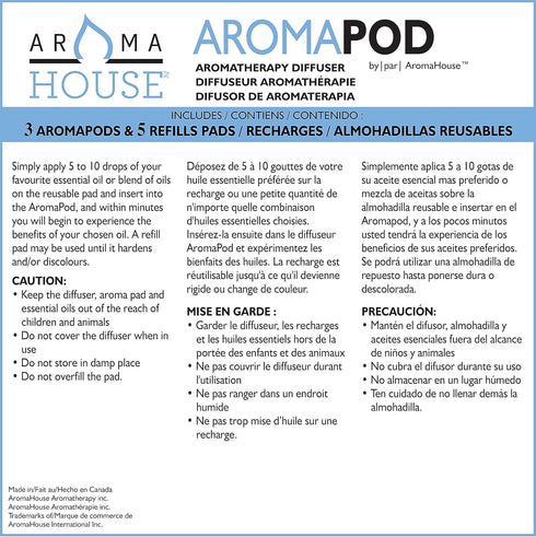 Aromapod Natural Airflow Personal Essential Oil Diffuser with 5 Unscented Refill Pads for Bedroom, Bathroom, Kitchen, Home, Office, Travel - White...