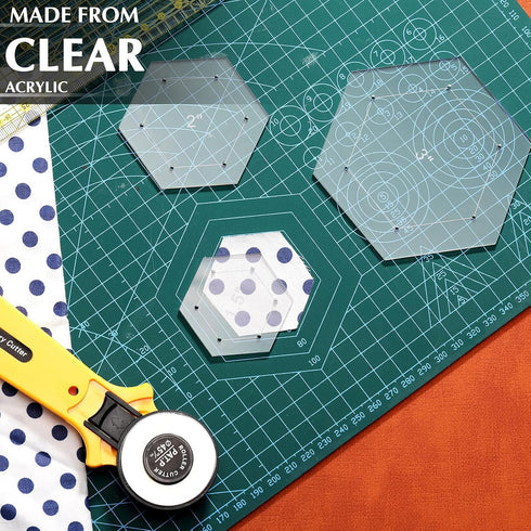 Weewooday 6 Pieces Hexagon Quilting Templates 1 Inch, 1.5 Inch, 2 Inch, 3 Inch, 4 Inch, 5 Inch with 1/4 Inch Seam Allowance, Acrylic Quilting Temp...