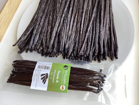 12 Tahitian Vanilla Beans Grade A for Extract, Cooking and Baking. 6"-7" Fresh NON-GMO Gourmet Whole Pods by FITNCLEAN VANILLA....