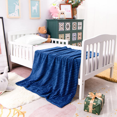 NTBAY Plush Soft Flannel Baby Blanket, Warm and Cozy Unisex Toddler Blanket with Stripe Pattern for Stroller, Crib, Travel, 30x40 Inches, Navy Blu...
